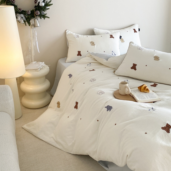 91家纺网 家纺一手货源 找家纺 卡姿家纺 2026春夏双层纱软萌糯叽叽系列——动物园 动物园-香槟白