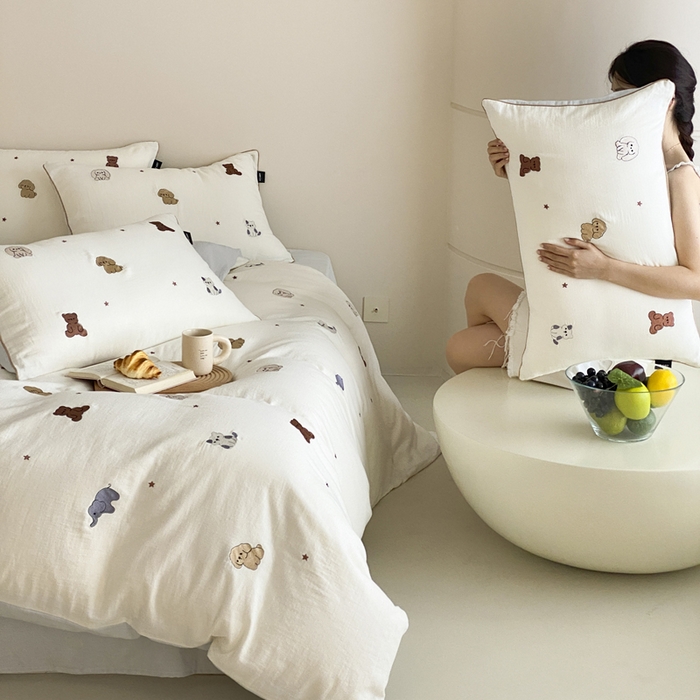 91家纺网 家纺一手货源 找家纺 卡姿家纺 2026春夏双层纱软萌糯叽叽系列——动物园 动物园-香槟白