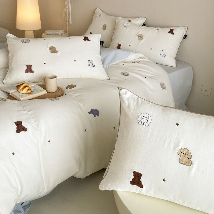 91家纺网 家纺一手货源 找家纺 卡姿家纺 2026春夏双层纱软萌糯叽叽系列——动物园 动物园-香槟白