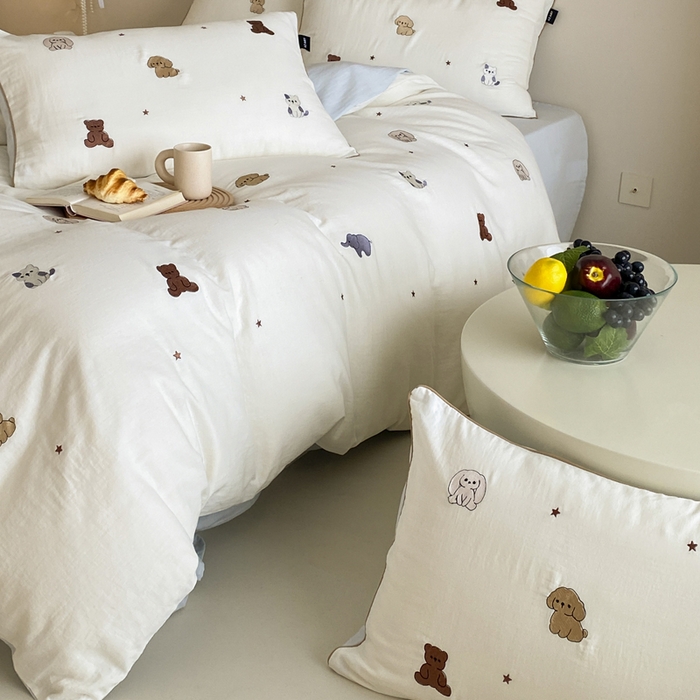 91家纺网 家纺一手货源 找家纺 卡姿家纺 2026春夏双层纱软萌糯叽叽系列——动物园 动物园-香槟白