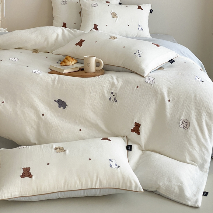 91家纺网 家纺一手货源 找家纺 卡姿家纺 2026春夏双层纱软萌糯叽叽系列——动物园 动物园-香槟白