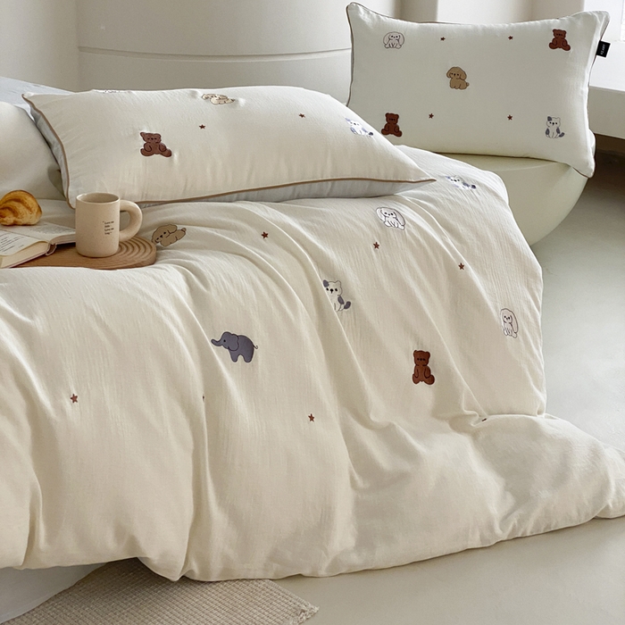 91家纺网 家纺一手货源 找家纺 卡姿家纺 2026春夏双层纱软萌糯叽叽系列——动物园 动物园-香槟白