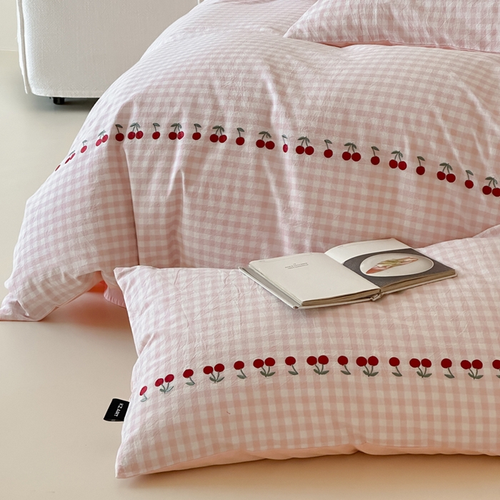 91家纺网 家纺一手货源 找家纺 （总）卡姿家纺 2026春夏色织水洗棉甜美风—樱桃可露莉