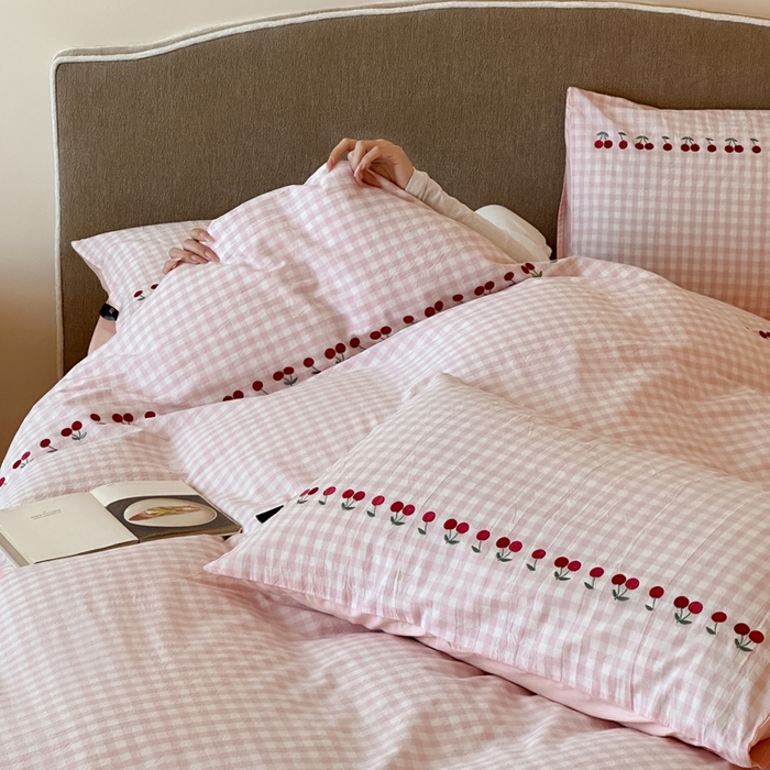 91家纺网 家纺一手货源 找家纺 （总）卡姿家纺 2026春夏色织水洗棉甜美风—樱桃可露莉