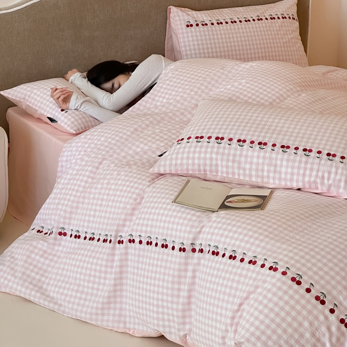 91家纺网 家纺一手货源 找家纺 （总）卡姿家纺 2026春夏色织水洗棉甜美风—樱桃可露莉