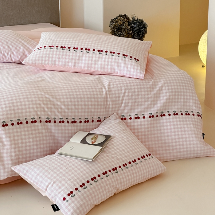 91家纺网 家纺一手货源 找家纺 （总）卡姿家纺 2026春夏色织水洗棉甜美风—樱桃可露莉