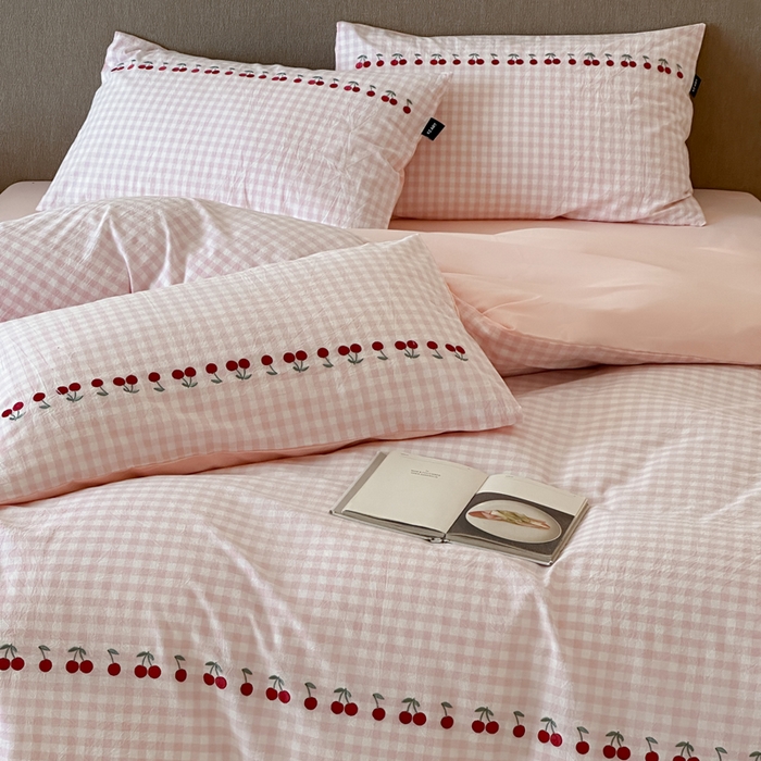 91家纺网 家纺一手货源 找家纺 （总）卡姿家纺 2026春夏色织水洗棉甜美风—樱桃可露莉