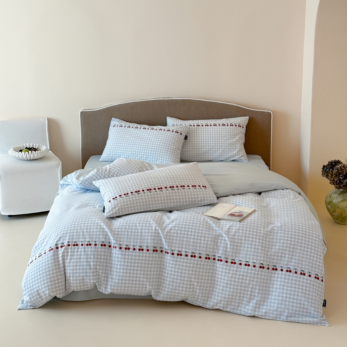 91家纺网 家纺一手货源 找家纺 卡姿家纺 2026春夏色织水洗棉甜美风—樱桃可露莉 樱桃可露莉-蓝格