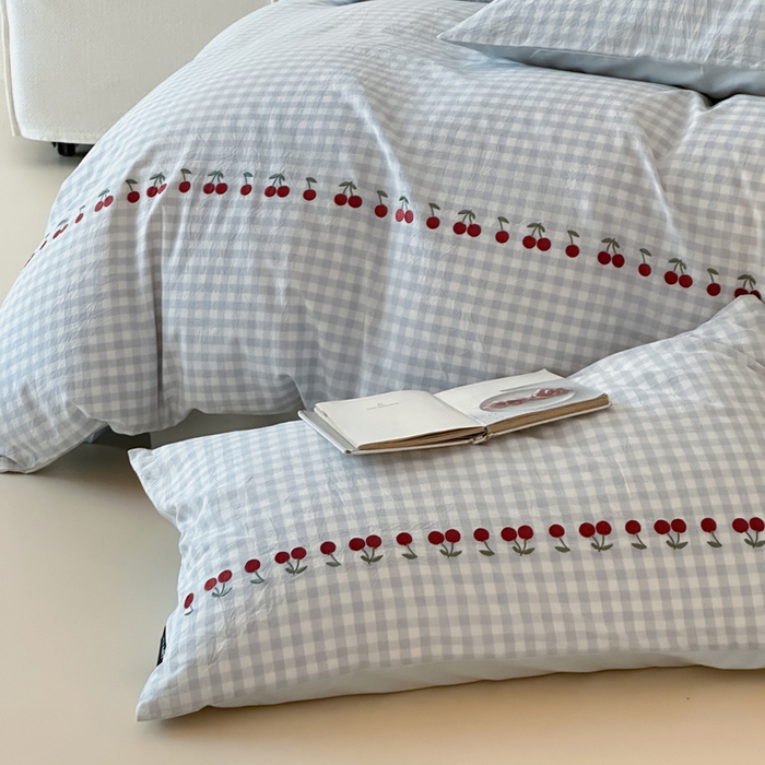 91家纺网 家纺一手货源 找家纺 卡姿家纺 2026春夏色织水洗棉甜美风—樱桃可露莉 樱桃可露莉-蓝格