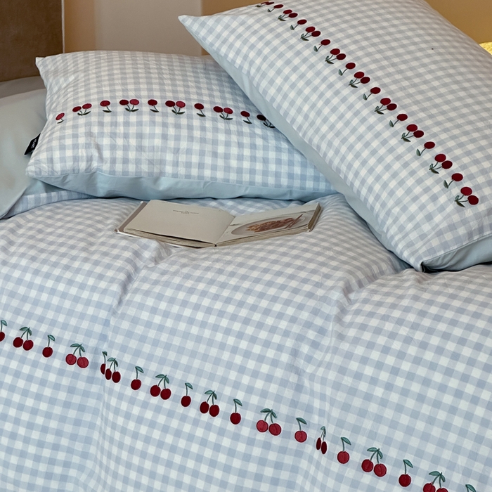 91家纺网 家纺一手货源 找家纺 卡姿家纺 2026春夏色织水洗棉甜美风—樱桃可露莉 樱桃可露莉-蓝格