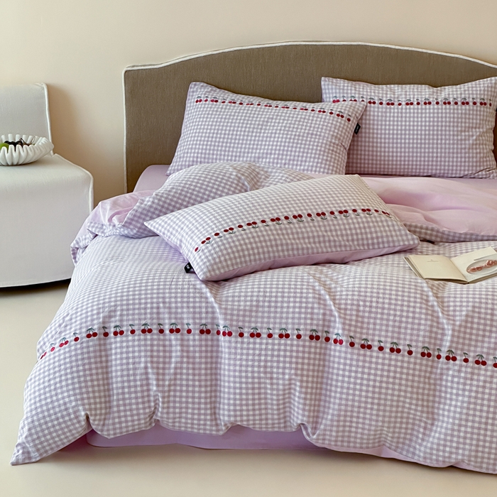 91家纺网 家纺一手货源 找家纺 卡姿家纺 2026春夏色织水洗棉甜美风—樱桃可露莉 樱桃可露莉-紫格