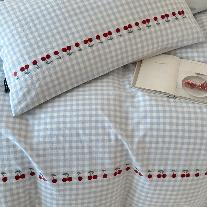 91家纺网 家纺一手货源 找家纺 卡姿家纺 2026春夏色织水洗棉甜美风—樱桃可露莉 樱桃可露莉-蓝格