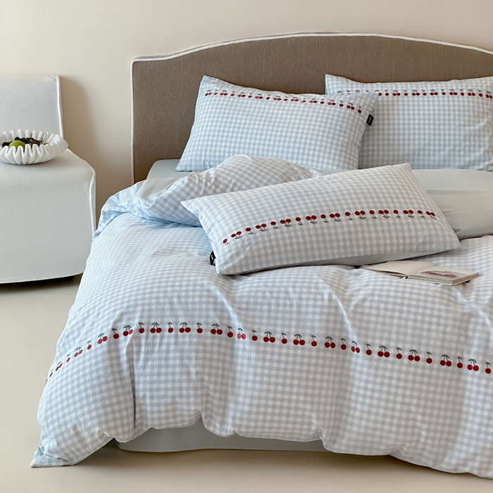 91家纺网 家纺一手货源 找家纺 卡姿家纺 2026春夏色织水洗棉甜美风—樱桃可露莉 樱桃可露莉-蓝格