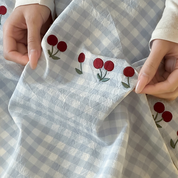 91家纺网 家纺一手货源 找家纺 卡姿家纺 2026春夏色织水洗棉甜美风—樱桃可露莉 樱桃可露莉-蓝格