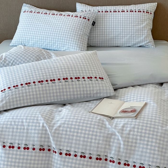 91家纺网 家纺一手货源 找家纺 卡姿家纺 2026春夏色织水洗棉甜美风—樱桃可露莉 樱桃可露莉-蓝格