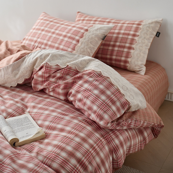 91家纺网 家纺一手货源 找家纺 （总）卡姿家纺 2026春夏色织水洗棉文艺小格子花边款