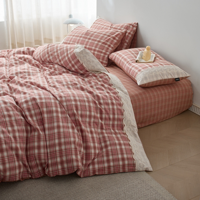 91家纺网 家纺一手货源 找家纺 （总）卡姿家纺 2026春夏色织水洗棉文艺小格子花边款