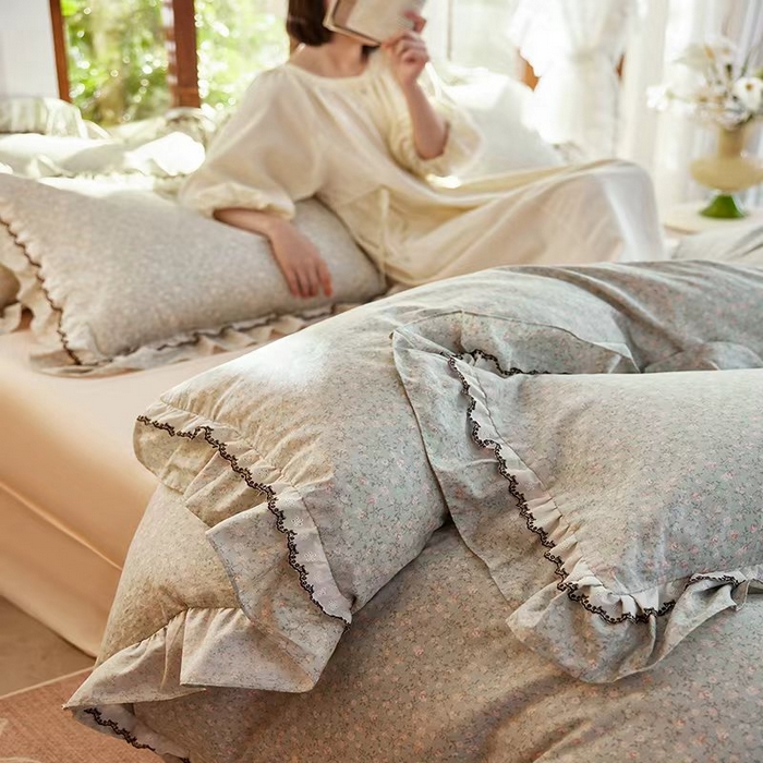 卡姿家纺 2026春夏韩版小碎花双层花边系列 绿芜汀