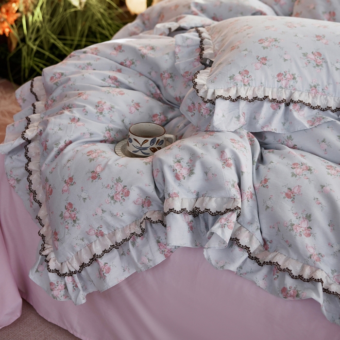 91家纺网 家纺一手货源 找家纺 卡姿家纺 2026春夏韩版小碎花双层花边系列 泠羽花园