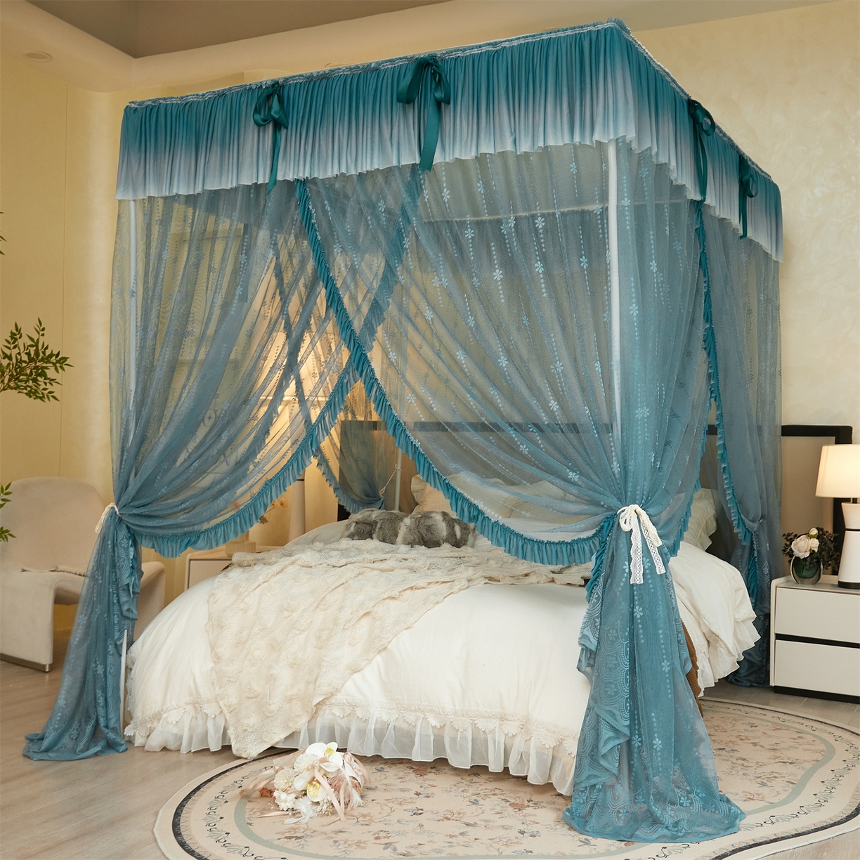 91家纺网 家纺一手货源 找家纺 （总）世婕 2026新款双丝提花落地花边蚊帐-浪漫满屋