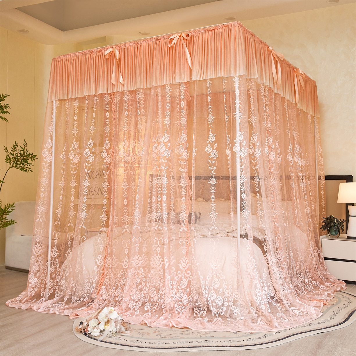 91家纺网 家纺一手货源 找家纺 （总）世婕 2026新款双丝提花落地花边蚊帐-浪漫满屋