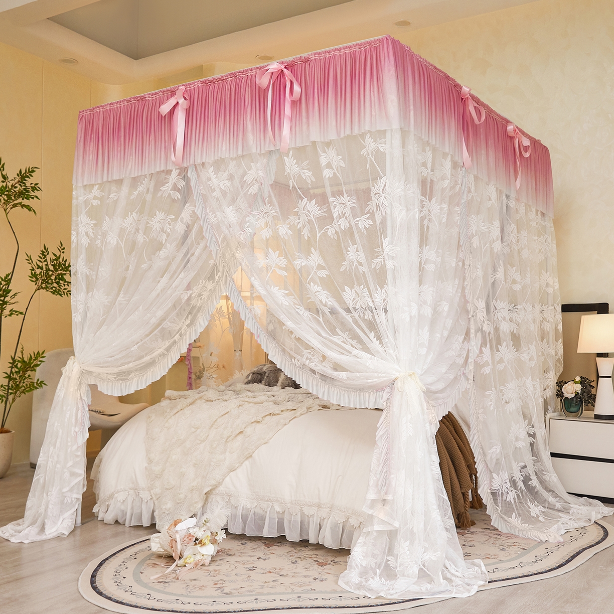 91家纺网 家纺一手货源 找家纺 （总）世婕 2026新款双丝提花落地花边蚊帐-浪漫满屋