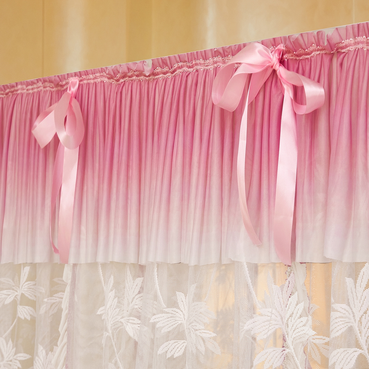 91家纺网 家纺一手货源 找家纺 世婕 2026新款双丝提花落地花边蚊帐-浪漫满屋 浪漫满屋-柔粉白