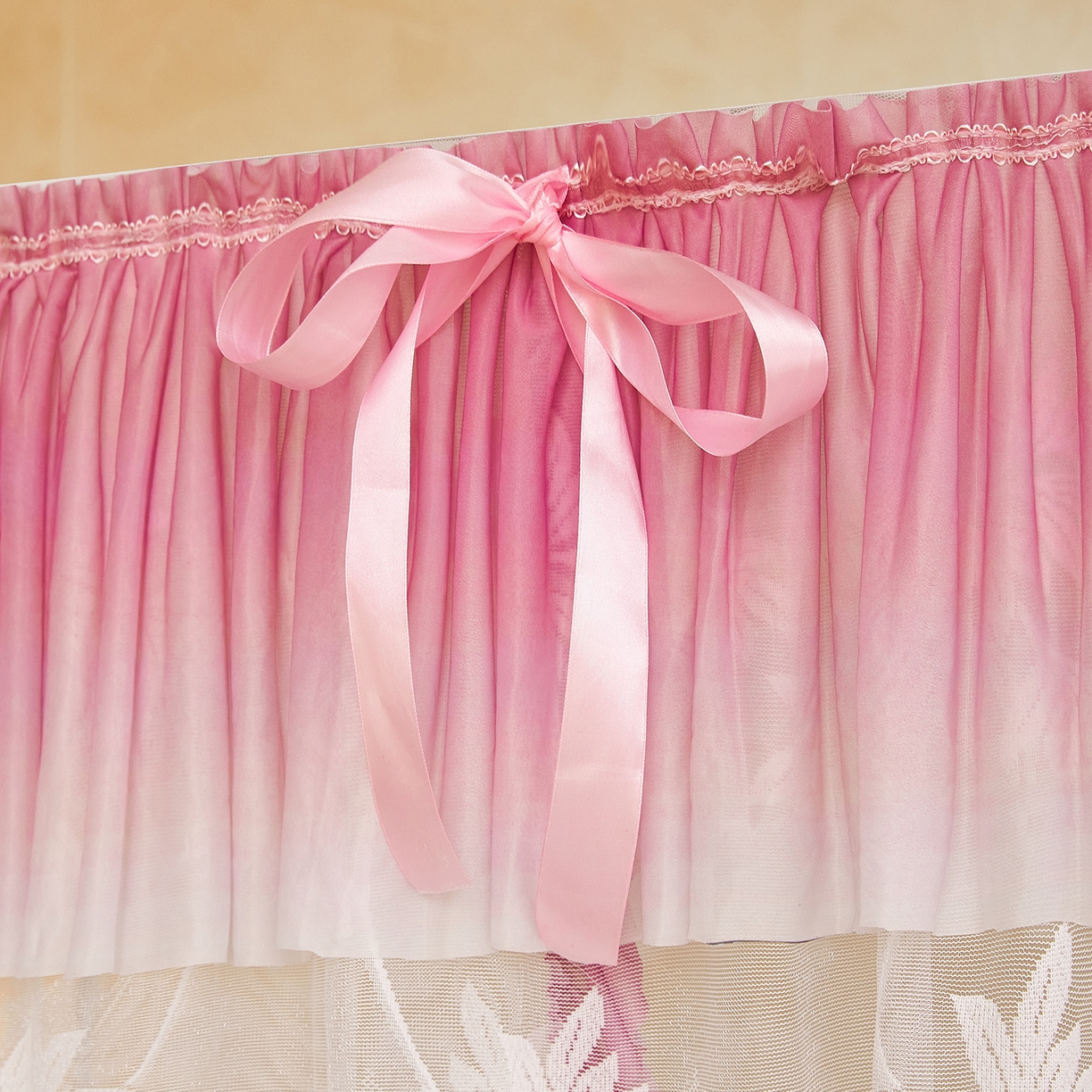 91家纺网 家纺一手货源 找家纺 世婕 2026新款双丝提花落地花边蚊帐-浪漫满屋 浪漫满屋-柔粉白