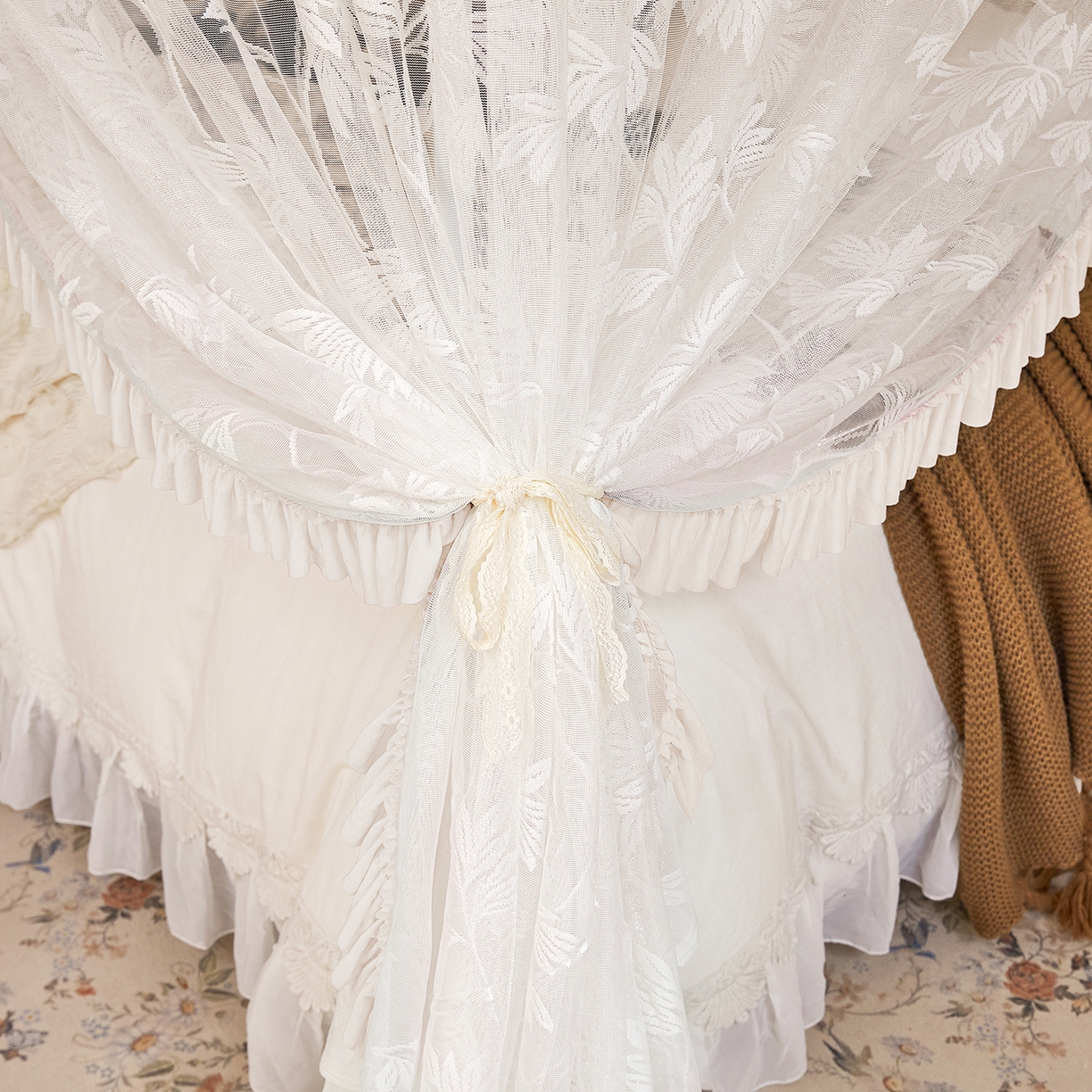 91家纺网 家纺一手货源 找家纺 世婕 2026新款双丝提花落地花边蚊帐-浪漫满屋 浪漫满屋-柔粉白