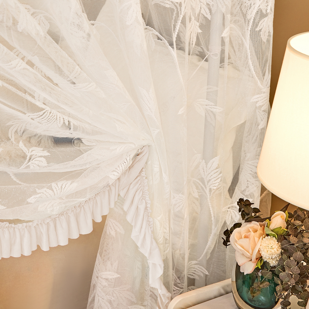 91家纺网 家纺一手货源 找家纺 世婕 2026新款双丝提花落地花边蚊帐-浪漫满屋 浪漫满屋-柔粉白