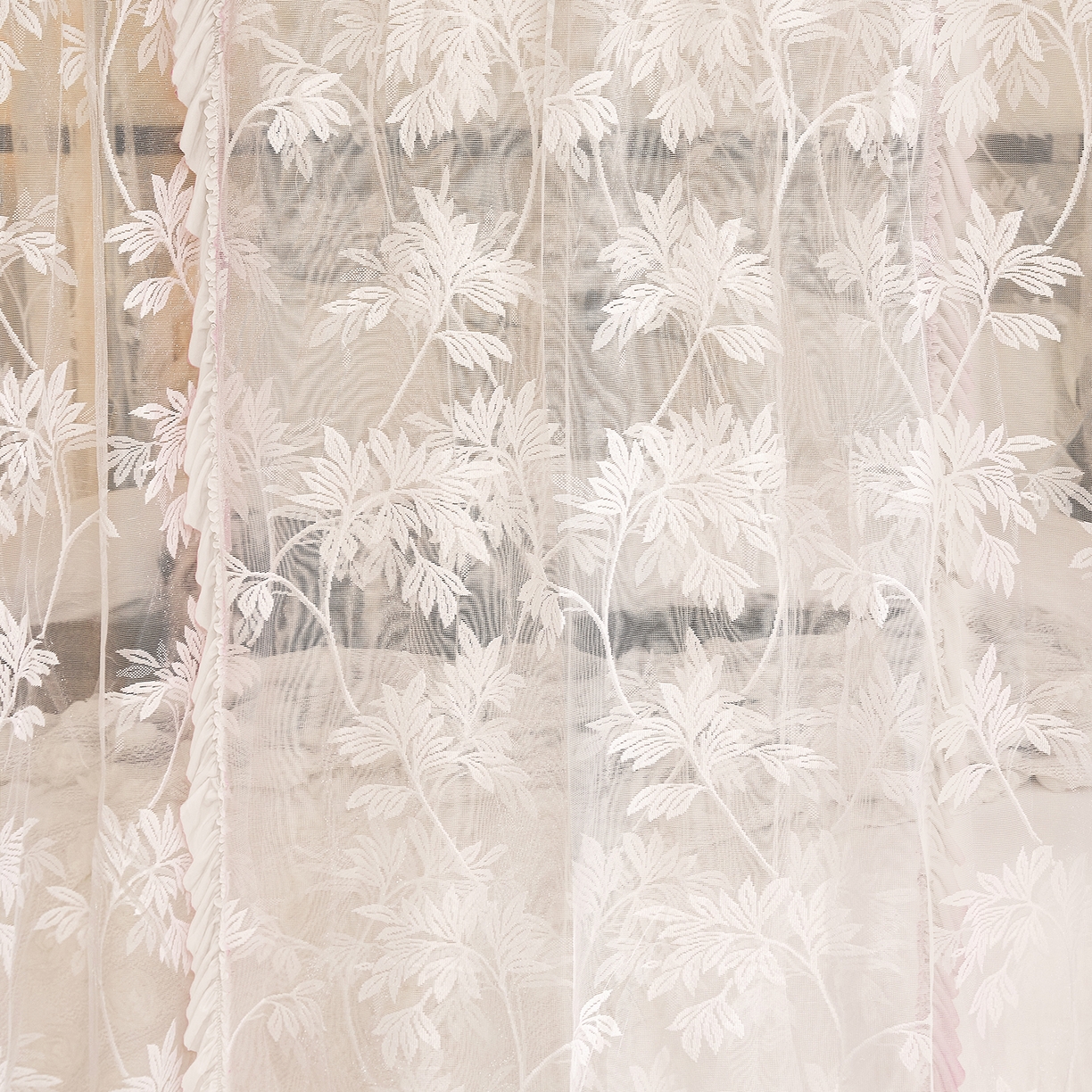 91家纺网 家纺一手货源 找家纺 世婕 2026新款双丝提花落地花边蚊帐-浪漫满屋 浪漫满屋-柔粉白