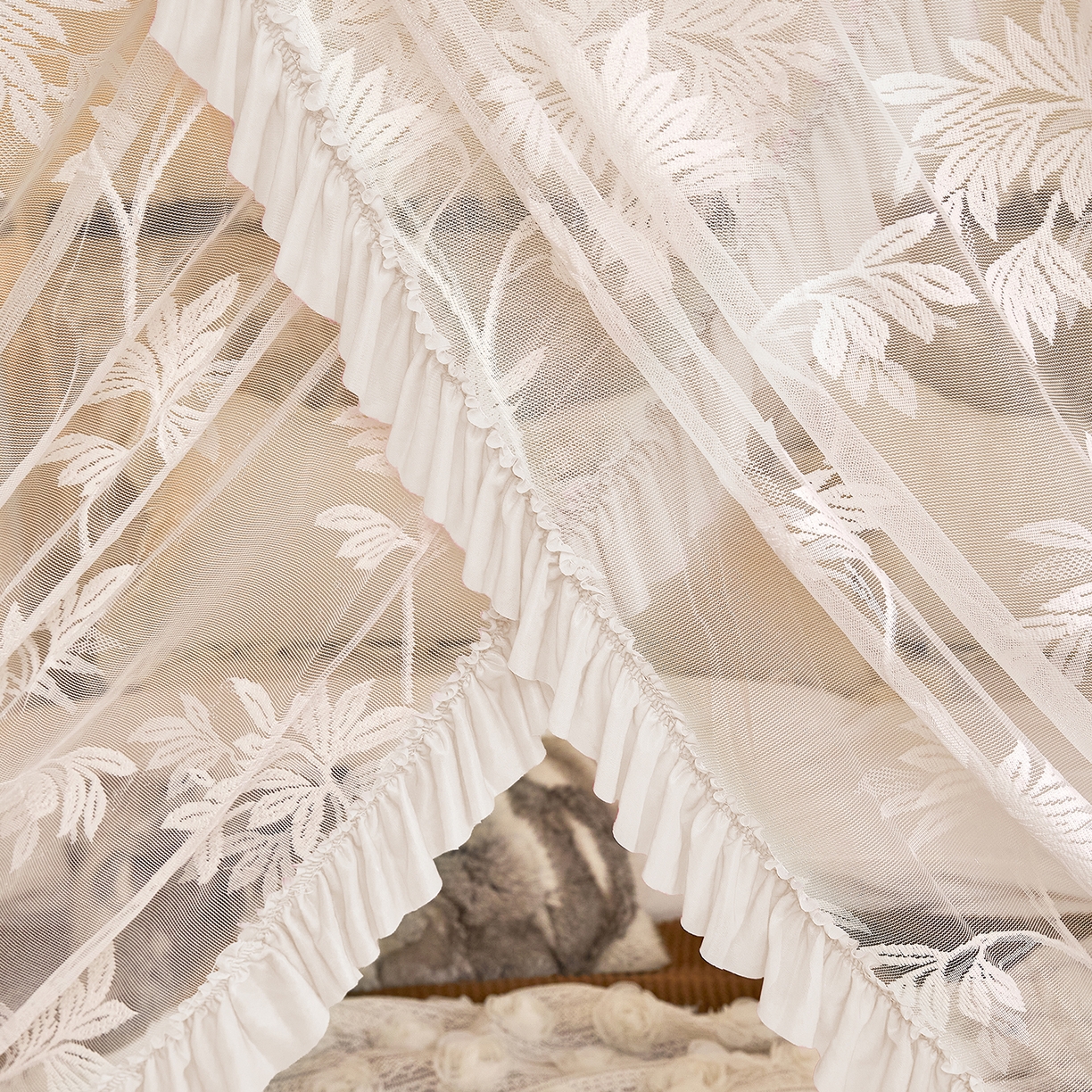 91家纺网 家纺一手货源 找家纺 世婕 2026新款双丝提花落地花边蚊帐-浪漫满屋 浪漫满屋-柔粉白