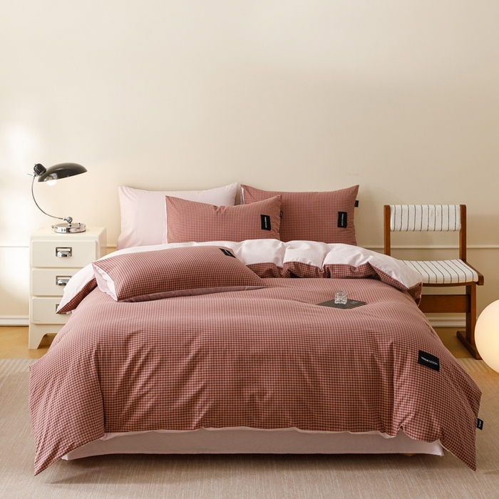 91家纺网 家纺一手货源 找家纺 卡姿家纺 2026春夏色织水洗棉无印复古风格 梵舍粉