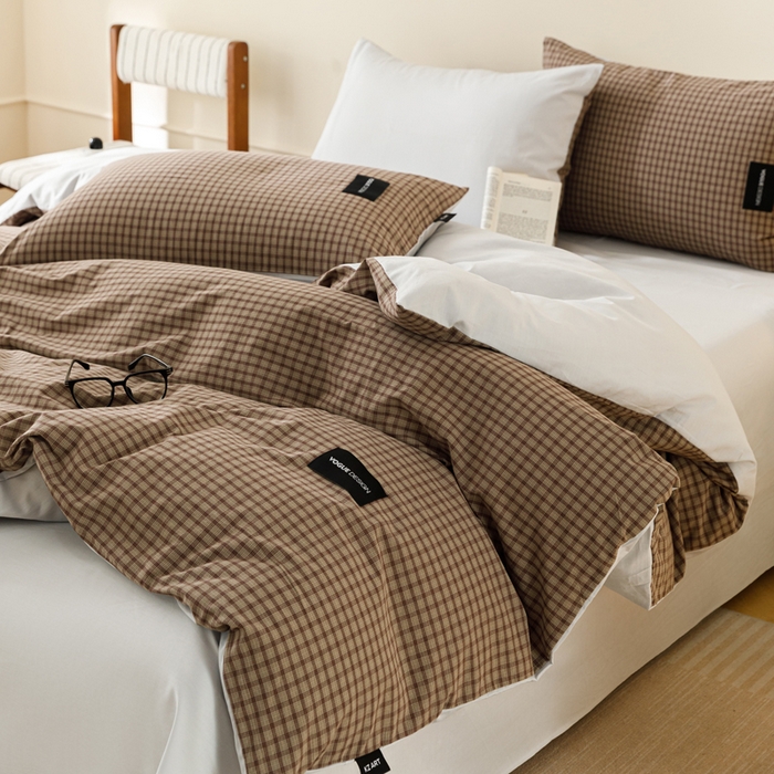 91家纺网 家纺一手货源 找家纺 卡姿家纺 2026春夏色织水洗棉无印复古风格 空野棕