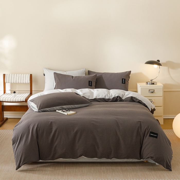 91家纺网 家纺一手货源 找家纺 卡姿家纺 2026春夏色织水洗棉无印复古风格 梵舍灰