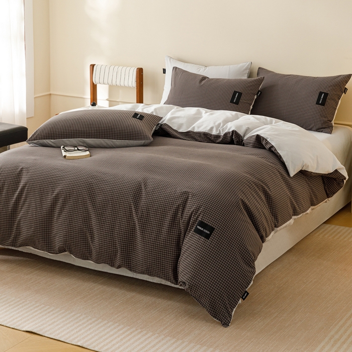 91家纺网 家纺一手货源 找家纺 卡姿家纺 2026春夏色织水洗棉无印复古风格 梵舍灰