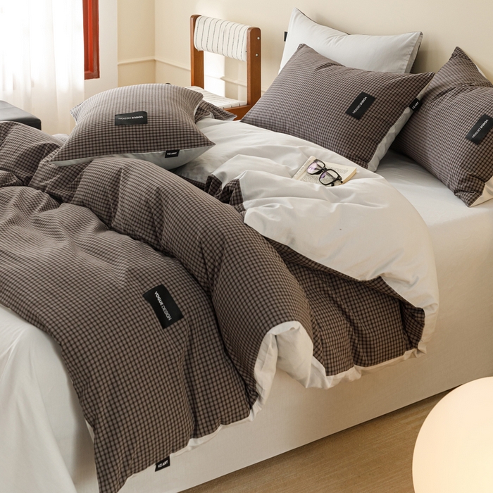 91家纺网 家纺一手货源 找家纺 卡姿家纺 2026春夏色织水洗棉无印复古风格 梵舍灰