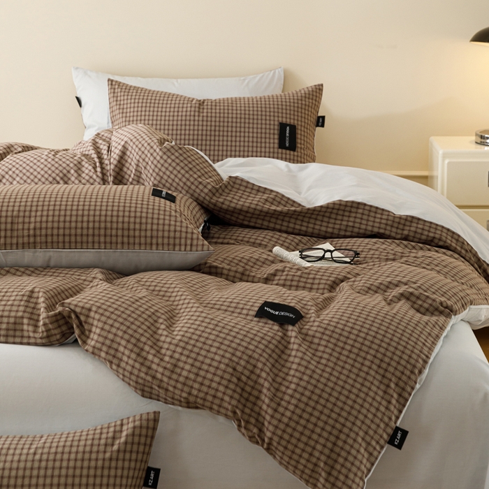 91家纺网 家纺一手货源 找家纺 卡姿家纺 2026春夏色织水洗棉无印复古风格 空野棕