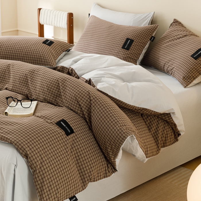 91家纺网 家纺一手货源 找家纺 卡姿家纺 2026春夏色织水洗棉无印复古风格 空野棕