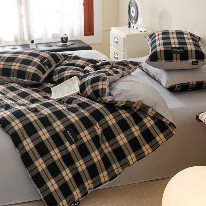 91家纺网 家纺一手货源 找家纺 卡姿家纺 2026春夏色织水洗棉无印复古风格 慕岛