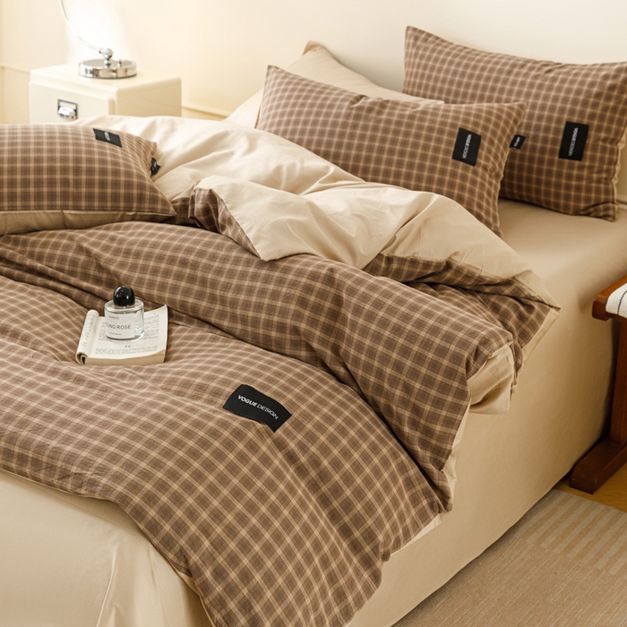 91家纺网 家纺一手货源 找家纺 卡姿家纺 2026春夏色织水洗棉无印复古风格 北泽深咖