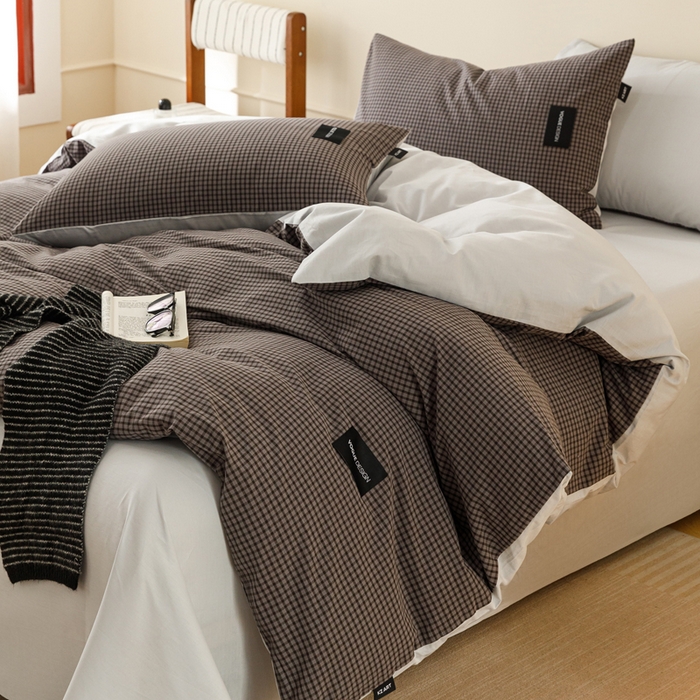 91家纺网 家纺一手货源 找家纺 卡姿家纺 2026春夏色织水洗棉无印复古风格 梵舍灰