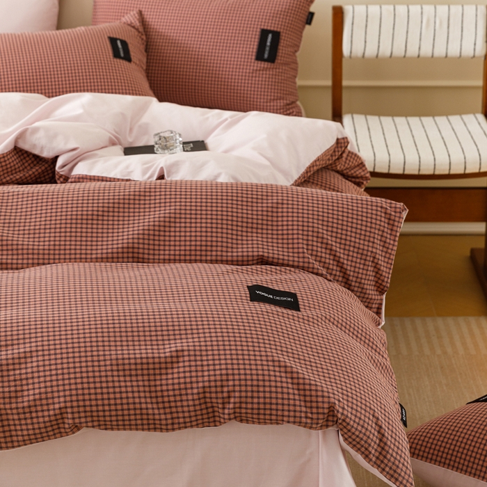 91家纺网 家纺一手货源 找家纺 卡姿家纺 2026春夏色织水洗棉无印复古风格 梵舍粉