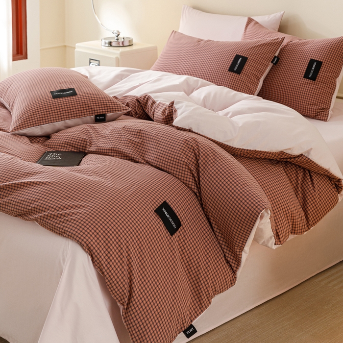 91家纺网 家纺一手货源 找家纺 卡姿家纺 2026春夏色织水洗棉无印复古风格 梵舍粉