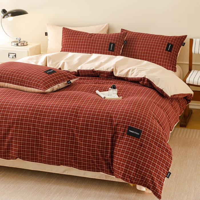 91家纺网 家纺一手货源 找家纺 卡姿家纺 2026春夏色织水洗棉无印复古风格 旷野红