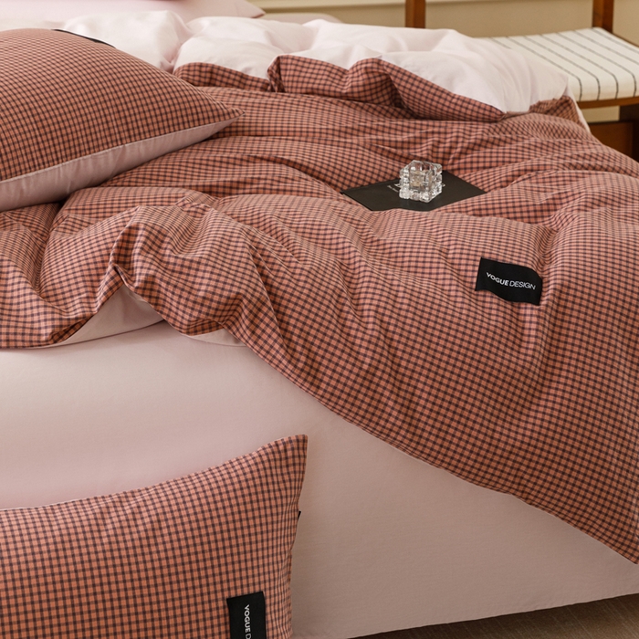 91家纺网 家纺一手货源 找家纺 卡姿家纺 2026春夏色织水洗棉无印复古风格 梵舍粉