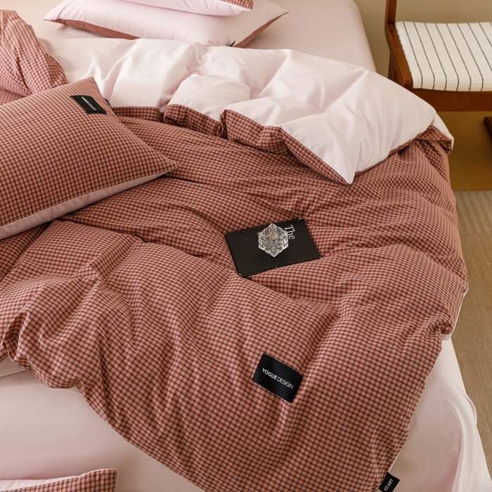 91家纺网 家纺一手货源 找家纺 卡姿家纺 2026春夏色织水洗棉无印复古风格 梵舍粉