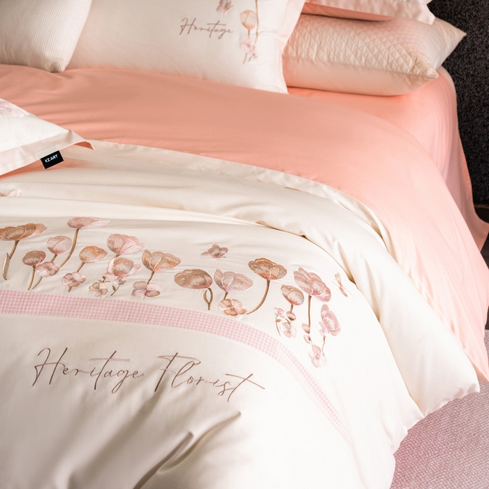 91家纺网 家纺一手货源 找家纺 卡姿家纺 2026春夏森系小清新刺绣 — 莉奥 莉奥-奶白