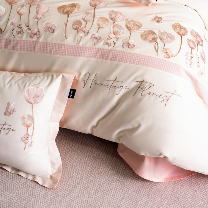 91家纺网 家纺一手货源 找家纺 卡姿家纺 2026春夏森系小清新刺绣 — 莉奥 莉奥-奶白