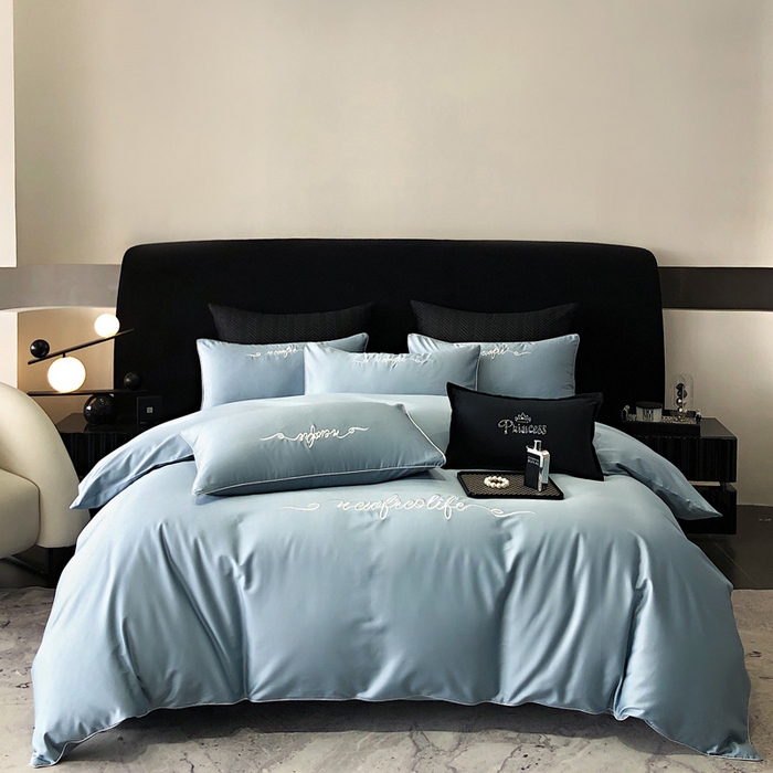 91家纺网 家纺一手货源 找家纺 禧澜庭 2026新款高支纯棉全棉斜纹四件套刺绣绣花款轻奢三件套--卡罗系列 魅力蓝